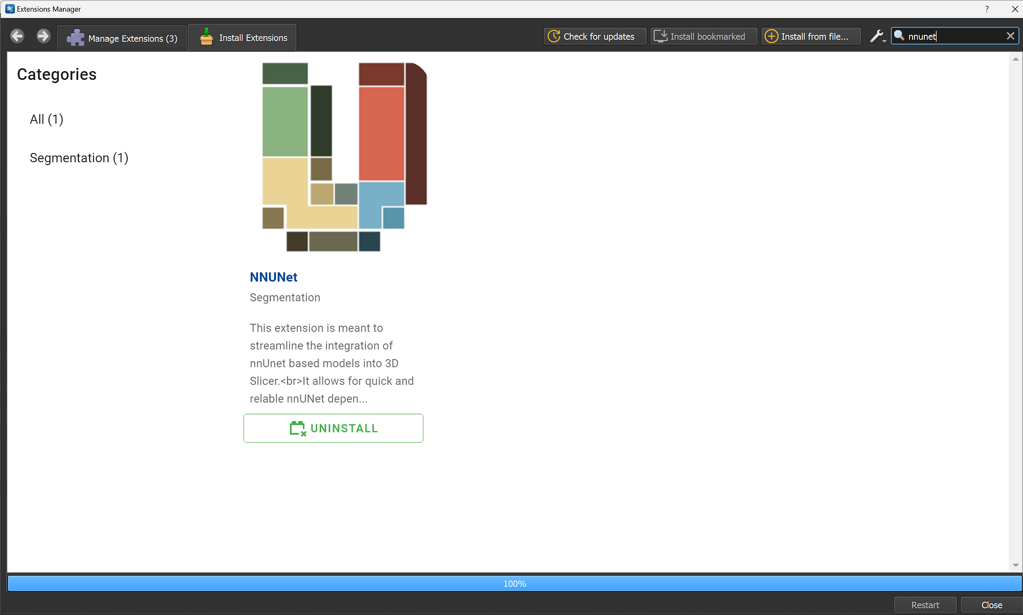 Installing nnUNet extension in 3D Slicer for automatic spine segmentation