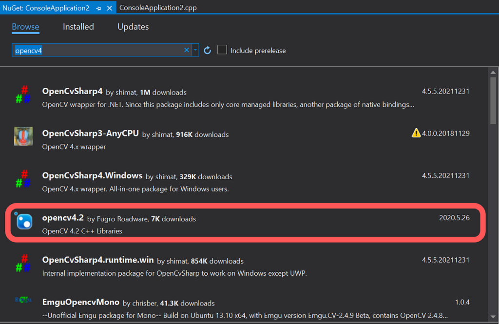 Guide to installing Onnxruntime and OpenCV for C++ projects using Visual Studio and NuGet packages.