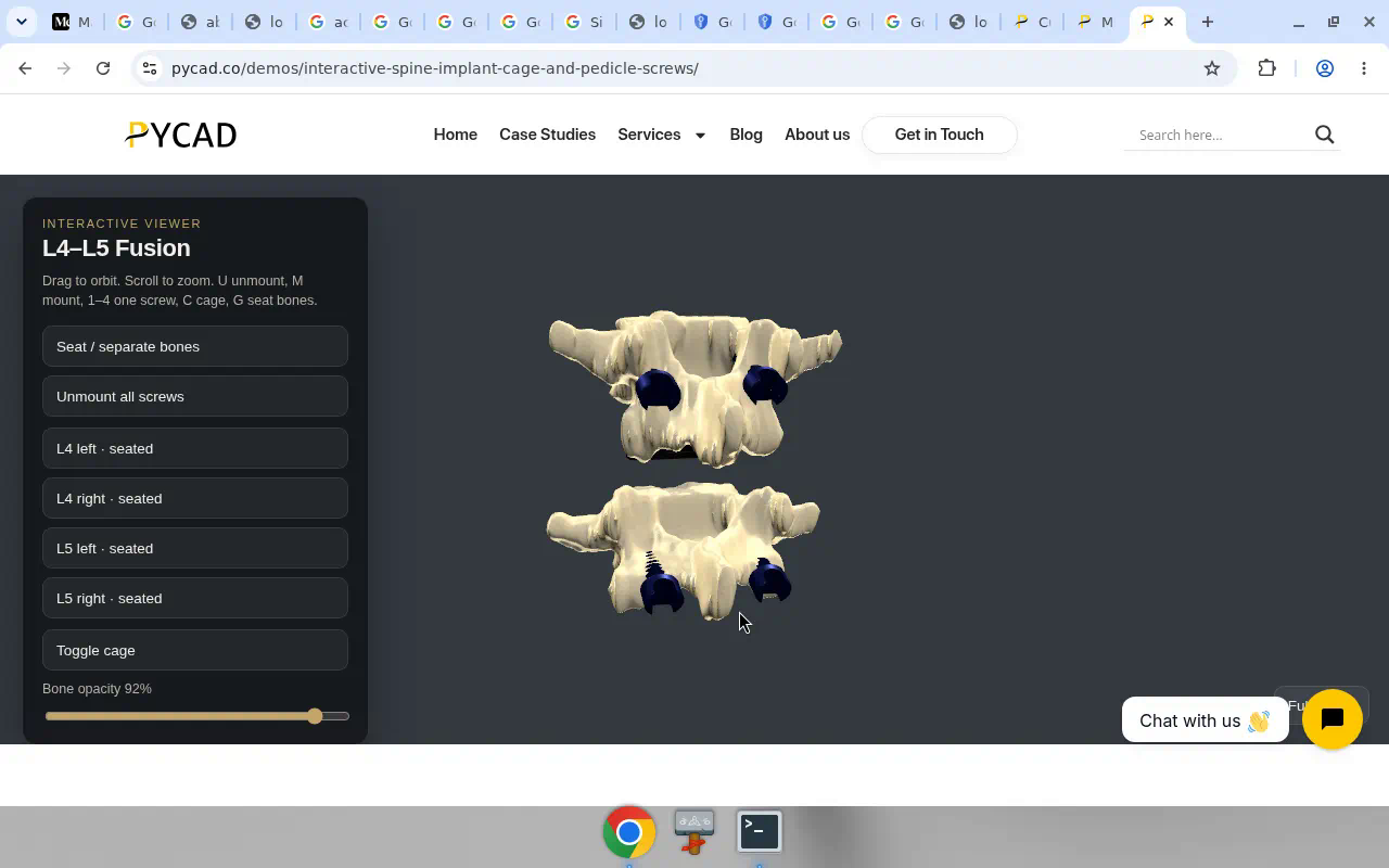 Live leave-behind: orbit the cage and inspect screw seating in the browser.
